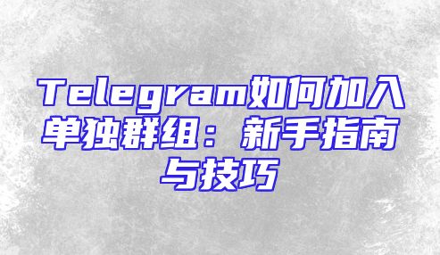 Telegram如何加入单独群组：新手指南与技巧