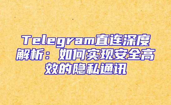 Telegram直连深度解析：如何实现安全高效的隐私通讯